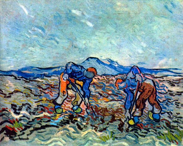 Farmers at Work Bauern bei der Arbeit 1890 landscape farm canvas art print by Vincent van Gogh