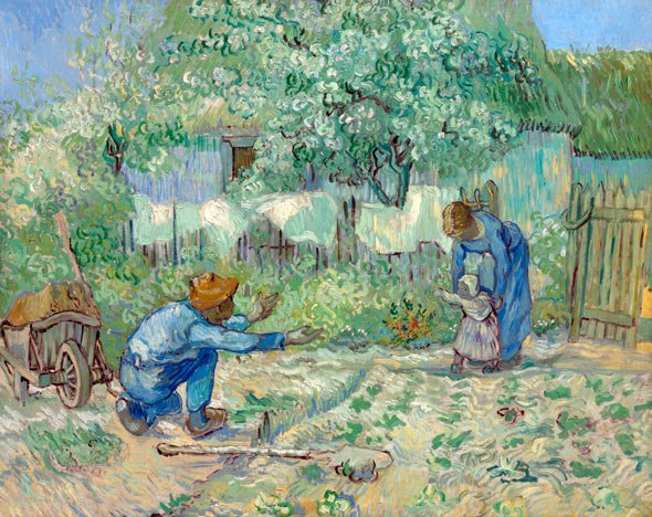 First Steps after Millet 1890 farm landscape trees canvas art print by Vincent van Gogh