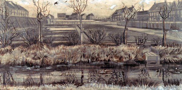 Nursery on Schenkweg 1882 school children river water cityscape canvas art print by Vincent van Gogh