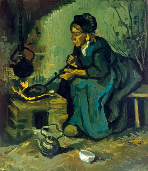 Peasant Woman Cooking by a Fireplace 1885 canvas art print by Vincent van Gogh