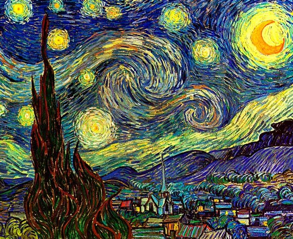 Starry Night 1889 water river cityscape canvas art print by Vincent van Gogh