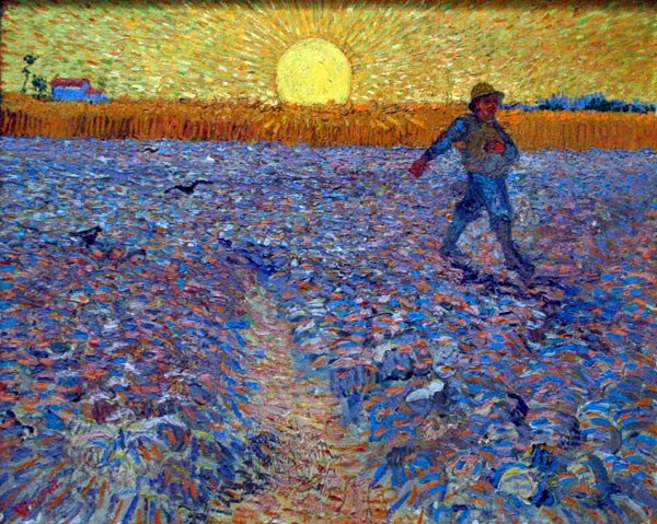 The Sower 1888 peasant farm landscape canvas art print by Vincent van Gogh