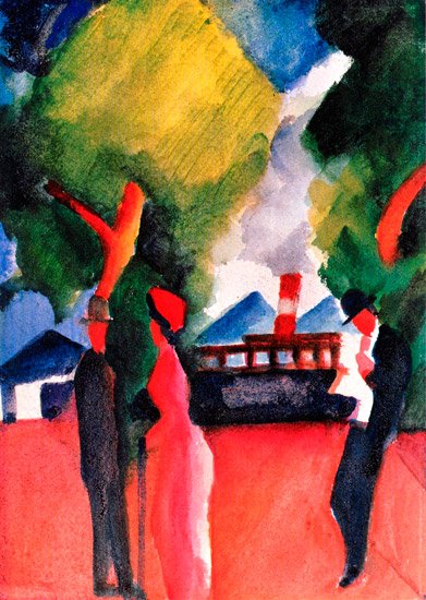 At the Jetty at Thun cityscape people men woman canvas art print by Franz Marc