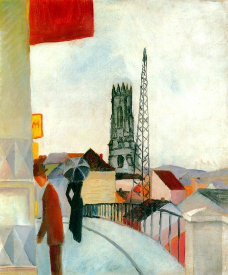 Cathedral in Freiburg in Switzerland cityscape woman man canvas art print by Franz Marc