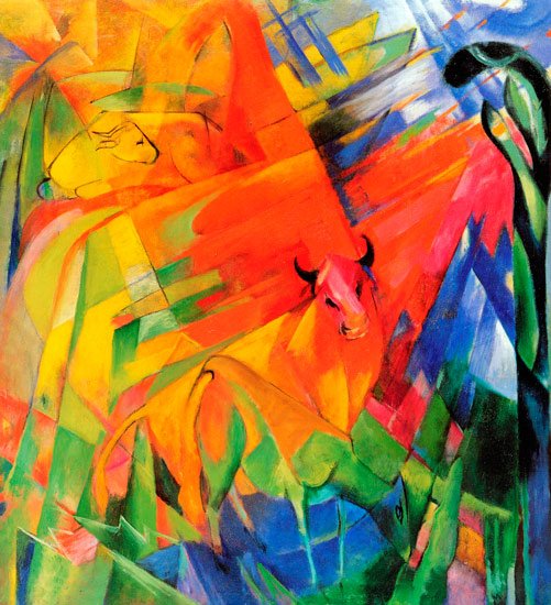 Picture with Cattle animals canvas art print by Franz Marc