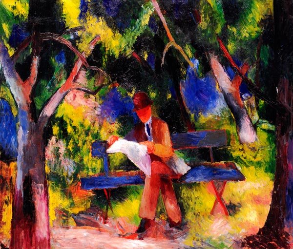 Reading Man in the Park landscape canvas art print by Franz Marc