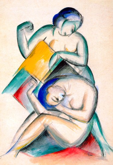 Two Woman in a activity canvas art print by Franz Marc