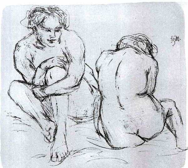 Two women canvas art print by Franz Marc