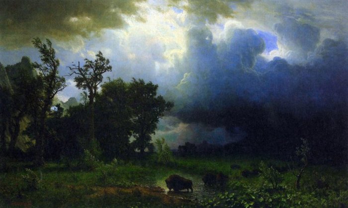 Before the Storm American West landscape buffalos canvas art print by Albert Bierstadt