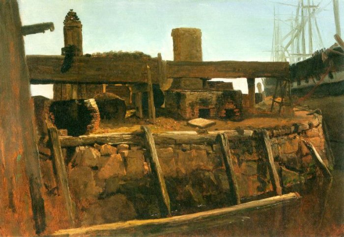 Boat at the Dock American West water landscape canvas art print by Albert Bierstadt