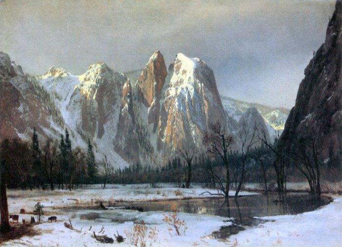 Cathedral Rocks Yosemite American West landscape canvas art print by Albert Bierstadt