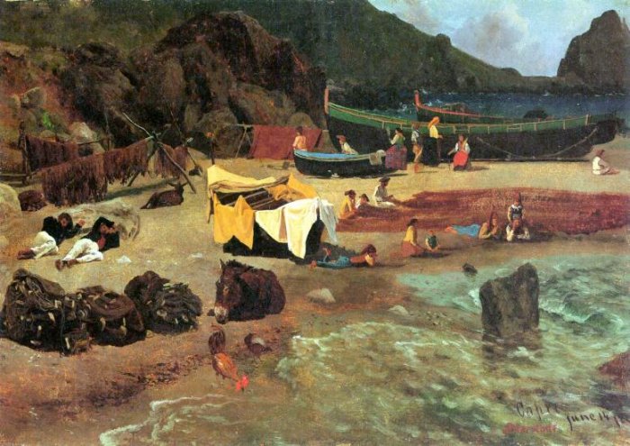 Fishing Boats on Capri Italian island Tyrrhenian Sea Italy landscape canvas art print by Bierstadt