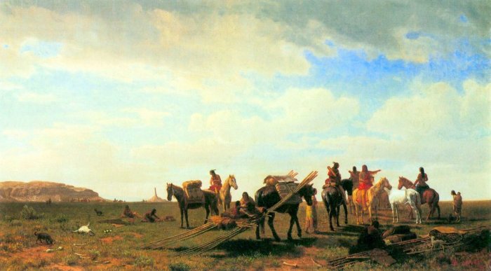 Indians near Fort Laramie Wyoming native American landscape canvas art print by Albert Bierstadt