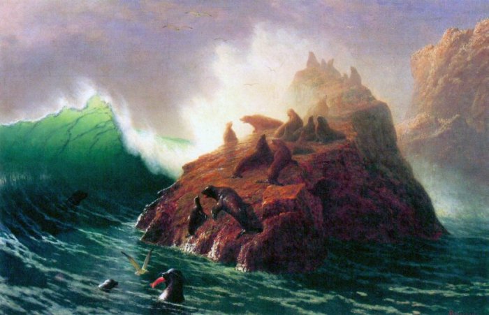 Seal Rock California seascape canvas art print by Bierstadt
