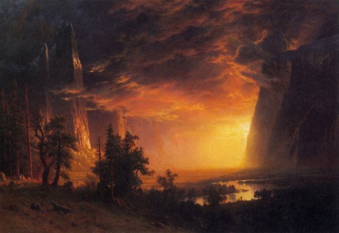 Sunrise in Yosemite Valley landscape canvas art print by Bierstadt