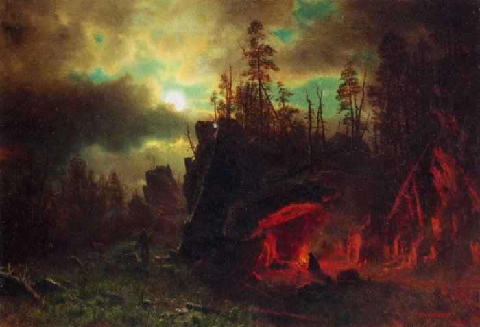 Trapper's Camp landscape canvas art print by Bierstadt