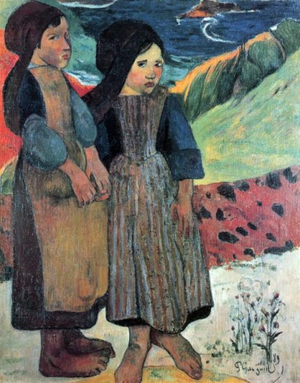 Breton Near sea water landscape women canvas art print by Paul Gauguin