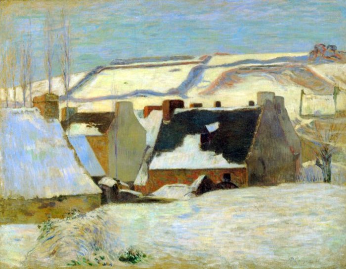 Breton Village in Snow water landscape canvas art print by Paul Gauguin