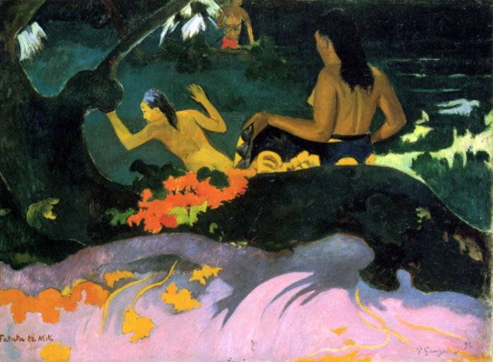 Fatata Te Mit women canvas art print by Paul Gauguin