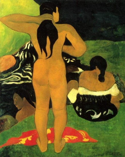 Tahitians on Beach women canvas art print by Paul Gauguin