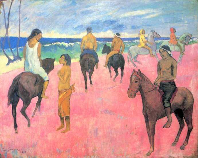Riding on the Beach horses equestrian water landscape woman canvas art print by Paul Gauguin
