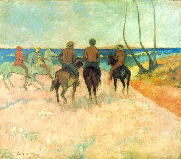 Riding on the Beach II horses equestrian water landscape canvas art print by Paul Gauguin