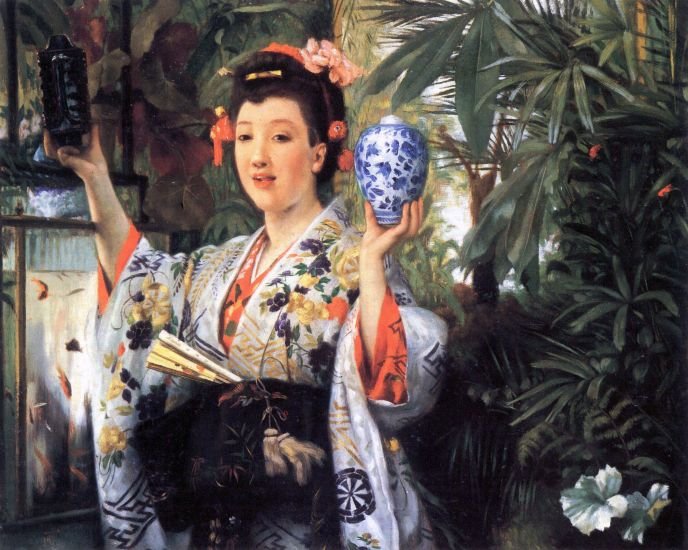 A Young Woman Holds Japanese Goods canvas art print by Tissot