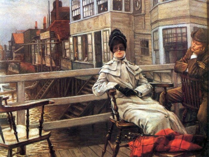 On the Ferry Waiting I woman cityscape canvas art print by Tissot