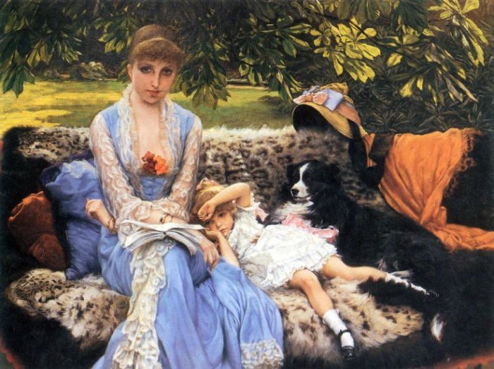 Silence woman girl child dog canvas art print by Tissot