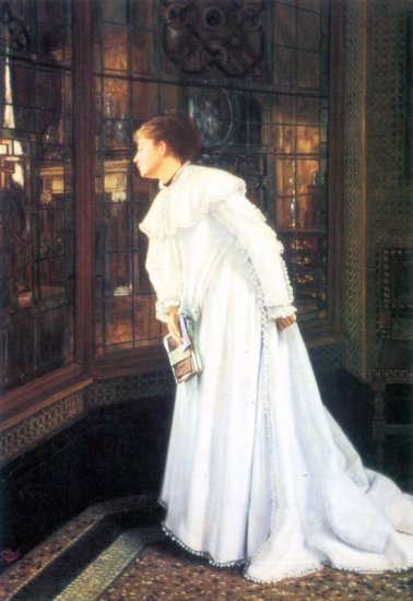 Upstairs woman portrait canvas art print by Tissot