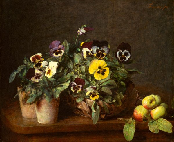 Still Life with pansies flowers canvas art print Henri Fantin Latour
