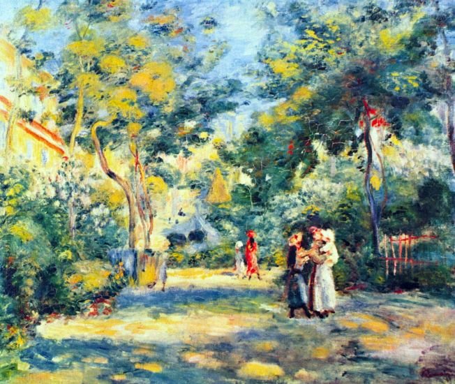 A Garden in Montmartre 1890 landscape women people trees canvas art print by Pierre-Auguste Renoir