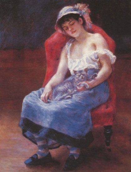 A Girl Asleep with Cat sleeping animal woman canvas art print by Pierre-Auguste Renoir