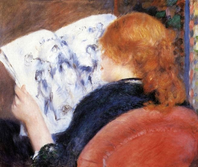 Young Woman Reads Illustrated Journal canvas art print by Pierre-Auguste Renoir