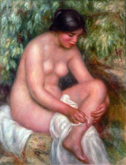Bathing woman canvas art print by Pierre-Auguste Renoir
