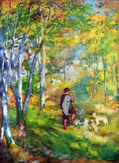 Young Man in the Forest of Fontainebleau landscape dogs canvas art print by Pierre-Auguste Renoir