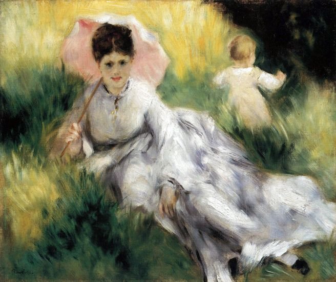 Woman with Parasol portrait canvas art print by Pierre-Auguste Renoir