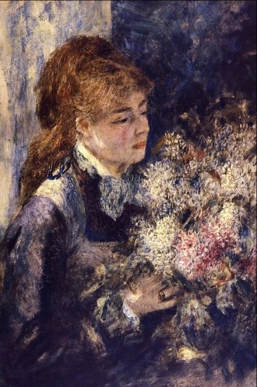 Woman with Lilacs portrait flowers canvas art print by Pierre-Auguste Renoir