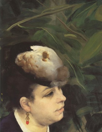 Woman with Gull Feathe Detail portrait canvas art print by Pierre-Auguste Renoir