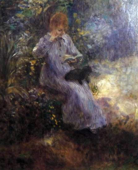 Woman with a Black Dog landscape canvas art print by Pierre-Auguste Renoir
