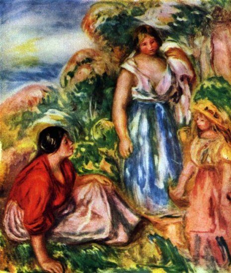 Two Women with Young Girls in a Landscape canvas art print by Pierre-Auguste Renoir