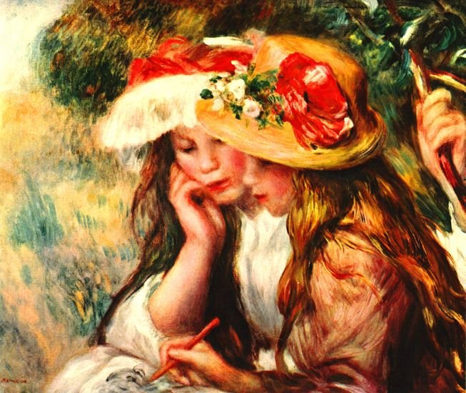 Two Reading Girls in a Garden landscape canvas art print by Pierre-Auguste Renoir