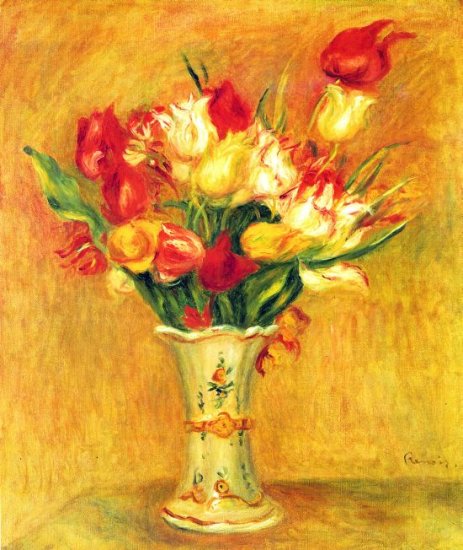 Still life tulips in a vase flowers canvas art print by Renoir