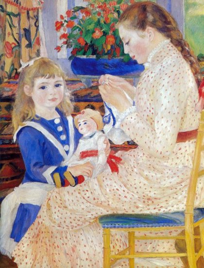 Children in the afternoon in Wargemont Detail woman canvas art print by Pierre-Auguste Renoir