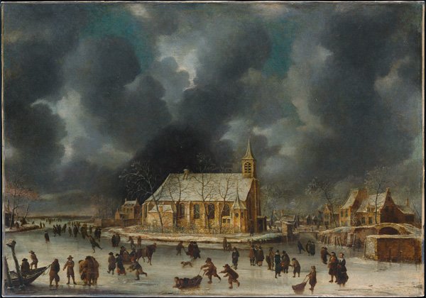Skating at Sloten near Amsterdam canvas art print Abrahamsz Beerstraten