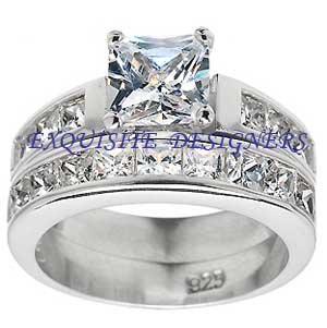 Gorgeous 2.2 carat Princess Cut Engagement Wedding Ring Set Size 5