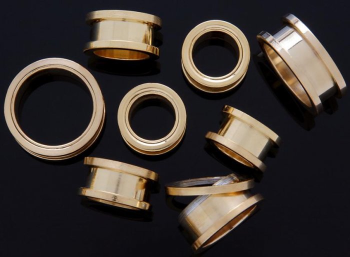 Pair 3/4" Inch Screw On Tunnels Ear Plugs Eyelets Gold 19mm