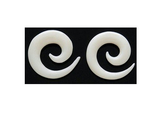 Pair 6 Gauge Organic White Bone Spiral Tapers Earrings 6g