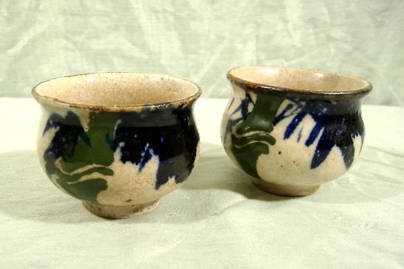 Japanese Chinese Pottery Tea Bowls Cups Signed Pair Lot 2 Antique Vintage Asian