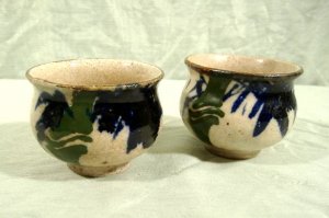 Japanese Chinese Pottery Tea Bowls Cups Signed Pair Lot 2 Antique Vintage Asian